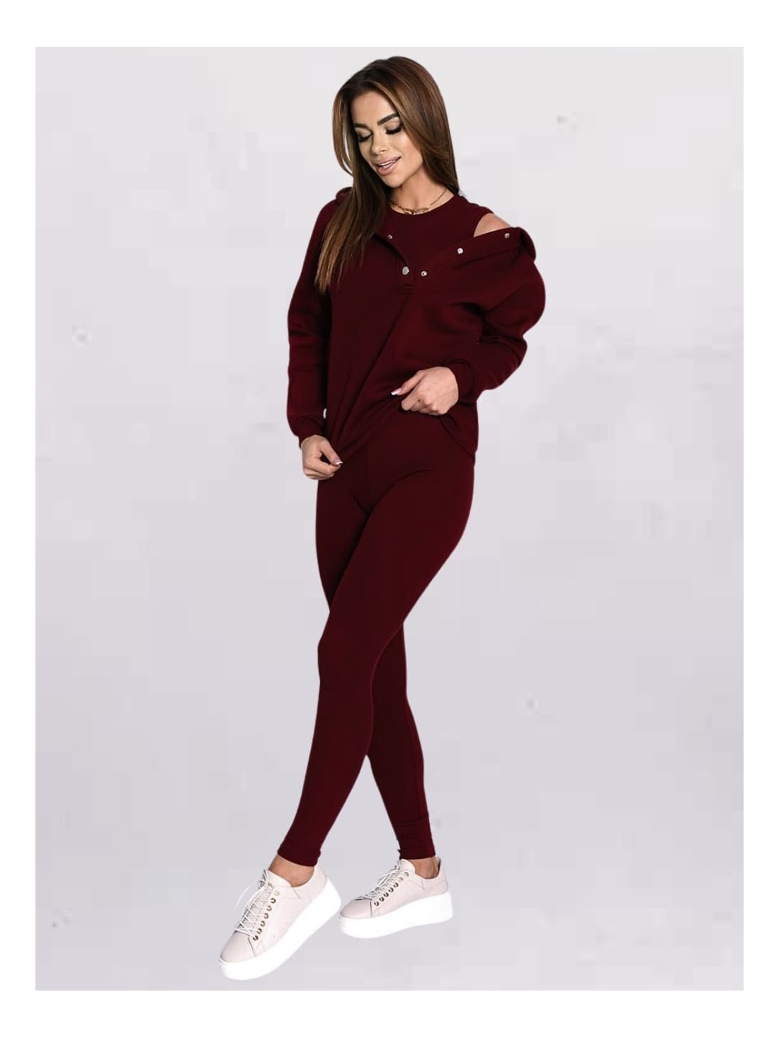 Set trei piese pentru femei din bumbac burgundy FI763